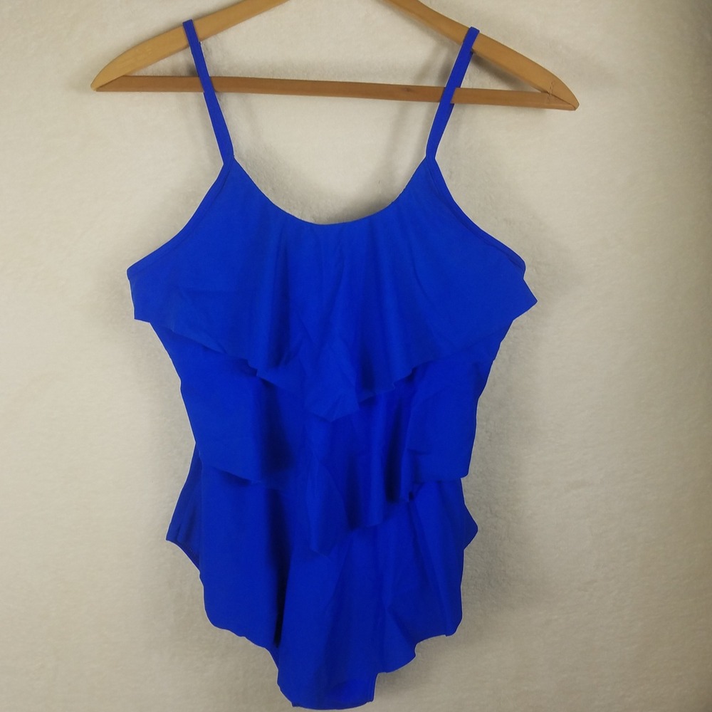 Ruffle One Piece Swimsuit Womens XL Blue NWOT Tiered Flounce Unbranded
